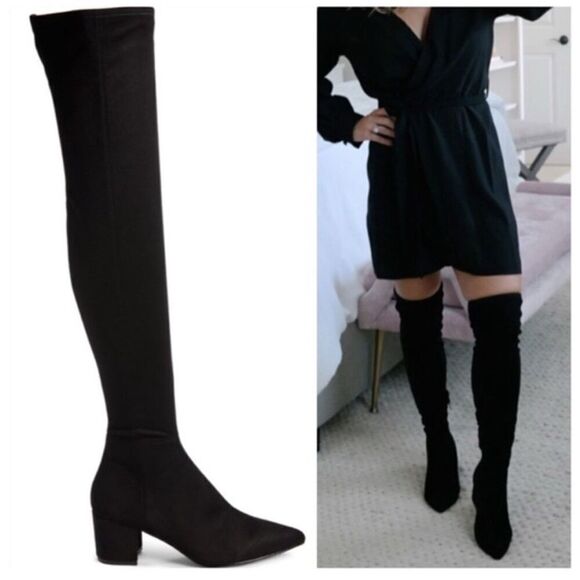 Steve Madden Black Fabric Over The Knee Heeled Boots Black Size 10 Brinkly OTK - Picture 1 of 11